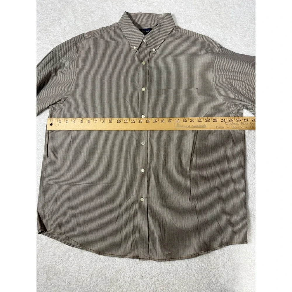 Roundtree &‎ Yorke Casuals Shirt Mens XL Brown Pinstripe Cotton Good Button Down